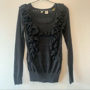 Anthropologie Moth Ruffle Charcoal Grey Pullover Sweater